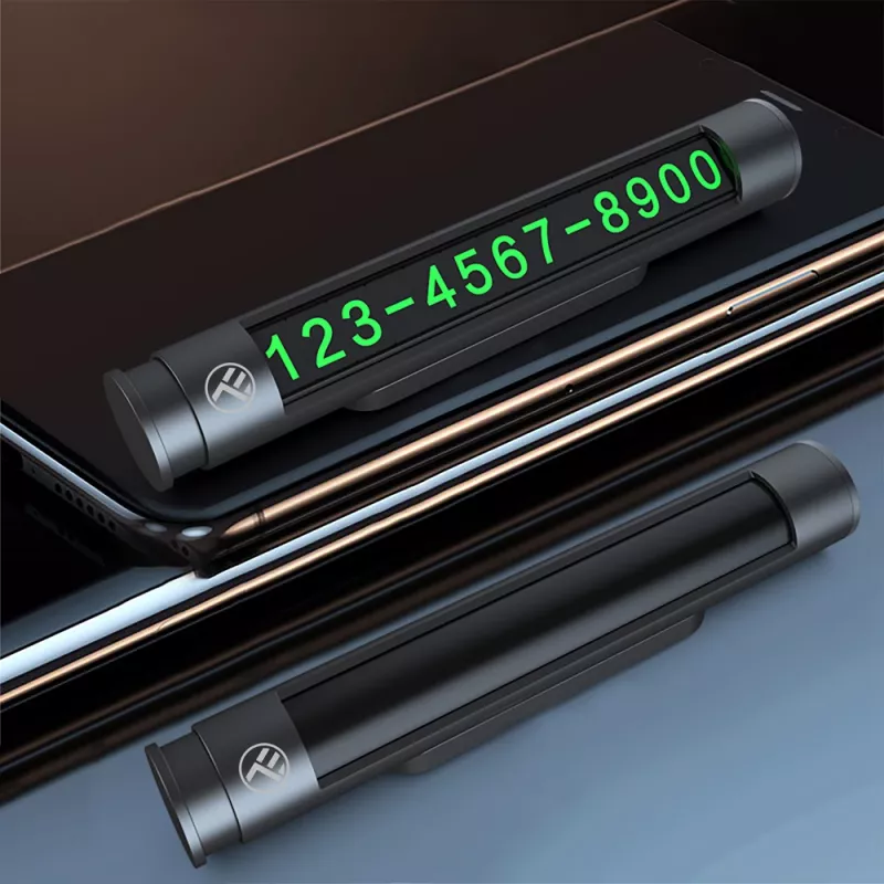 Tarjeta de aparcamiento temporal Tellur TLL171251 – negro metalizado, muestra dos números de teléfono