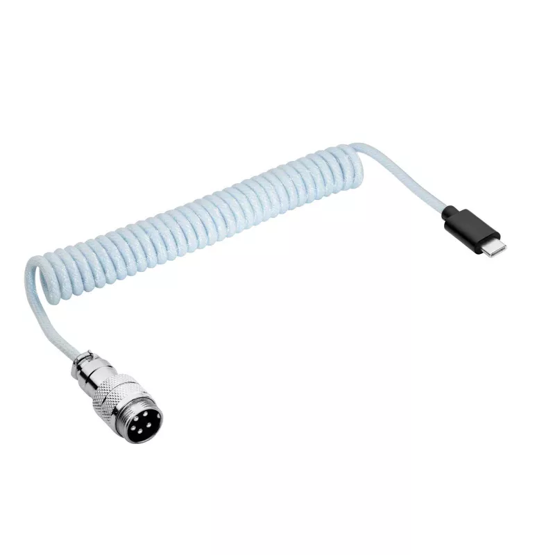 Akyga AK-USB-49 Cable espiral Aviator USB-C a USB-C con conector GX16, USB 2.0, 3 m, blanco