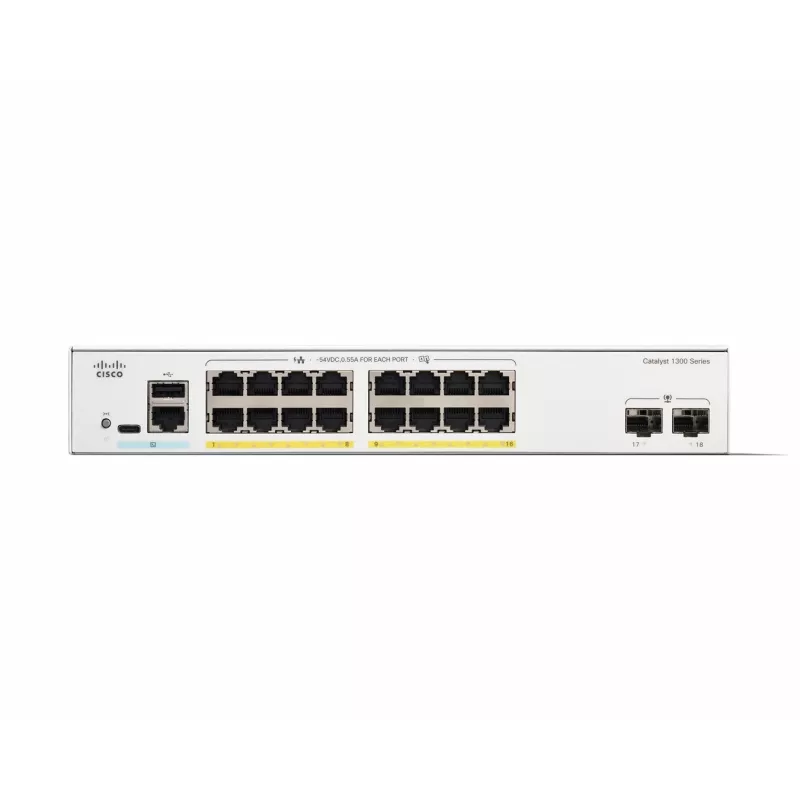 Switch gestionado Cisco Catalyst 1300-16FP-2G 16 puertos GE Full PoE