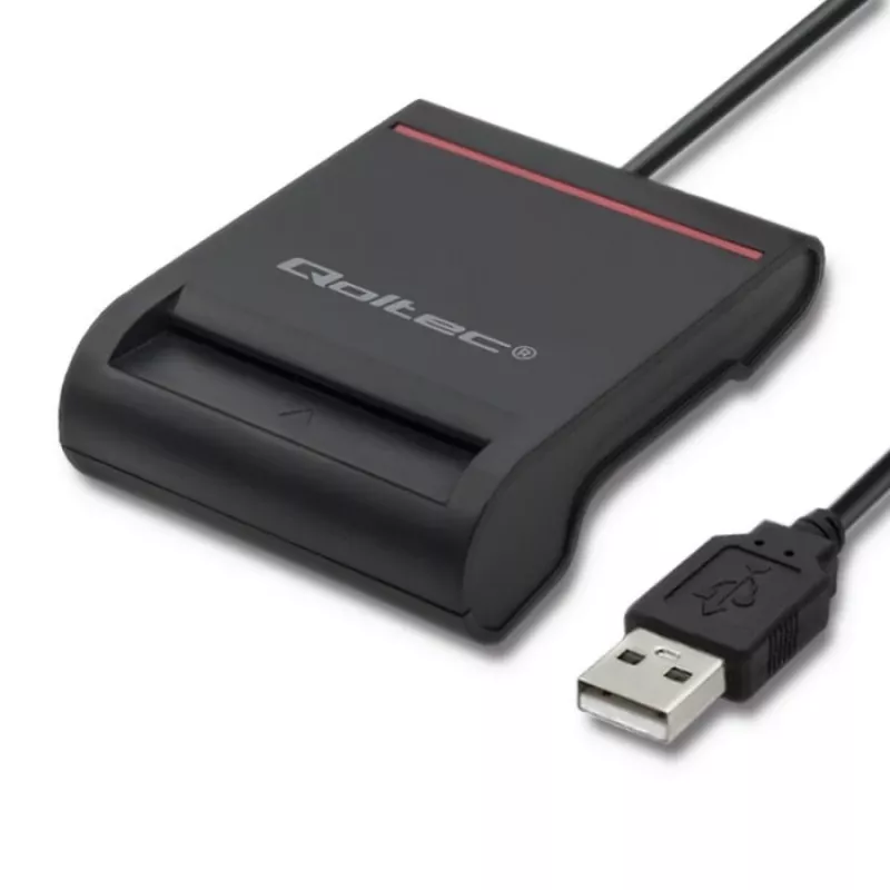 Lector de tarjetas ID QOLTEC Smart-Chip — USB, negro, 84,5×65×16 mm, 63 g
