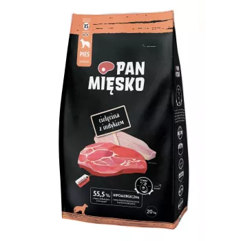 Pienso seco para perros Pan Miesko ternera con pavo XS 20 kg — para razas pequeñas adultas, 30 % proteína, 20 % grasa