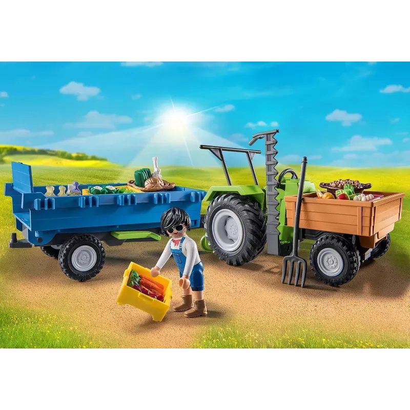 Playmobil Tractor cosechadora con remolque - juego simbólico y juego imaginativo para niños de 6 a 9 años - Fat Brain Toys