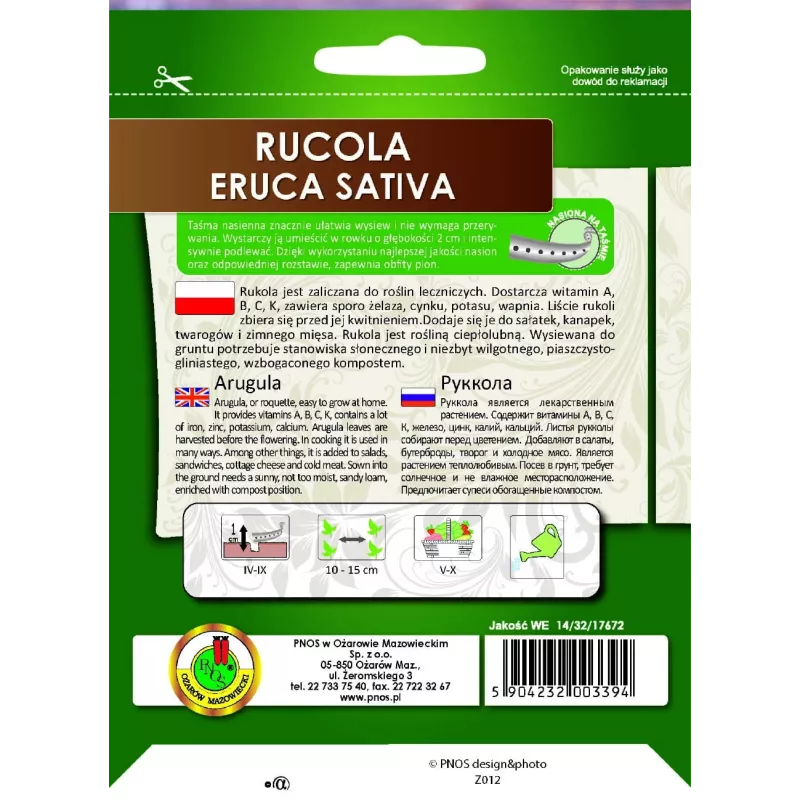 PNOS rúcula Eruca sativa semillas en cinta, 6 m