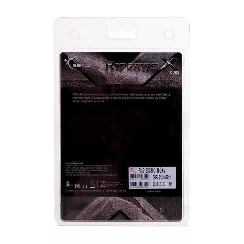 Memoria de sobremesa DDR3 16GB (2x8GB) 2133MHz G.SKILL RipjawsX DIMM 240 pines, 1,6V, CL12, doble canal, disipador