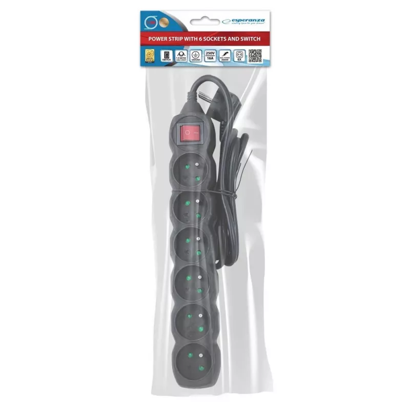 Alargador Esperanza ELK217K 1,5 m 6 toma(s) de CA para interiores negro