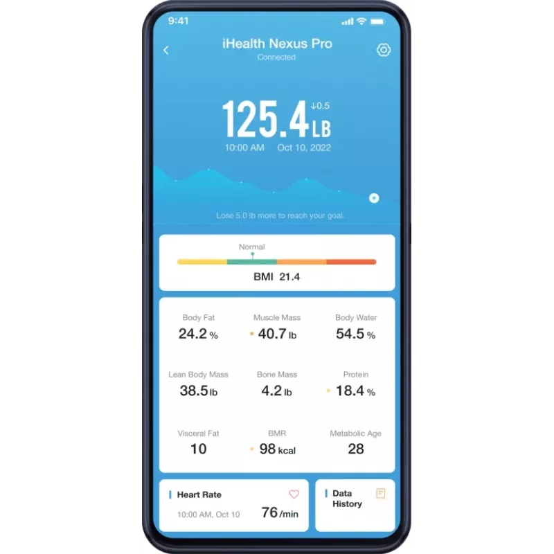 Báscula de grasa corporal iHEALTH Nexus Pro HS2SPRO — inalámbrica, peso máx. 181 kg, medición de IMC, negro