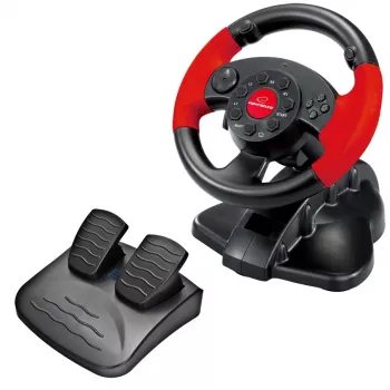 Volante ESPERANZA EG103 mando gaming — PC/PS2/PS3, 13 botones, vibración, sensor de aceleración, negro/rojo