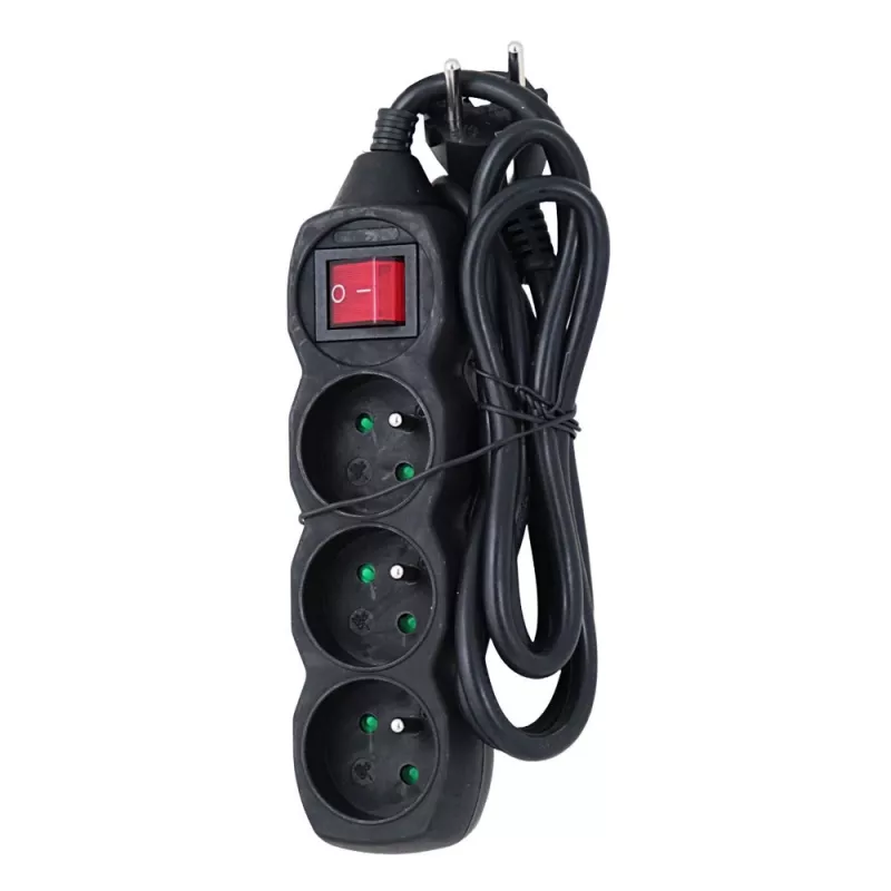 Alargador ESPERANZA ELK210K — cable 1,5 m, 3 tomas de corriente tipo E, conector en ángulo, interior, negro