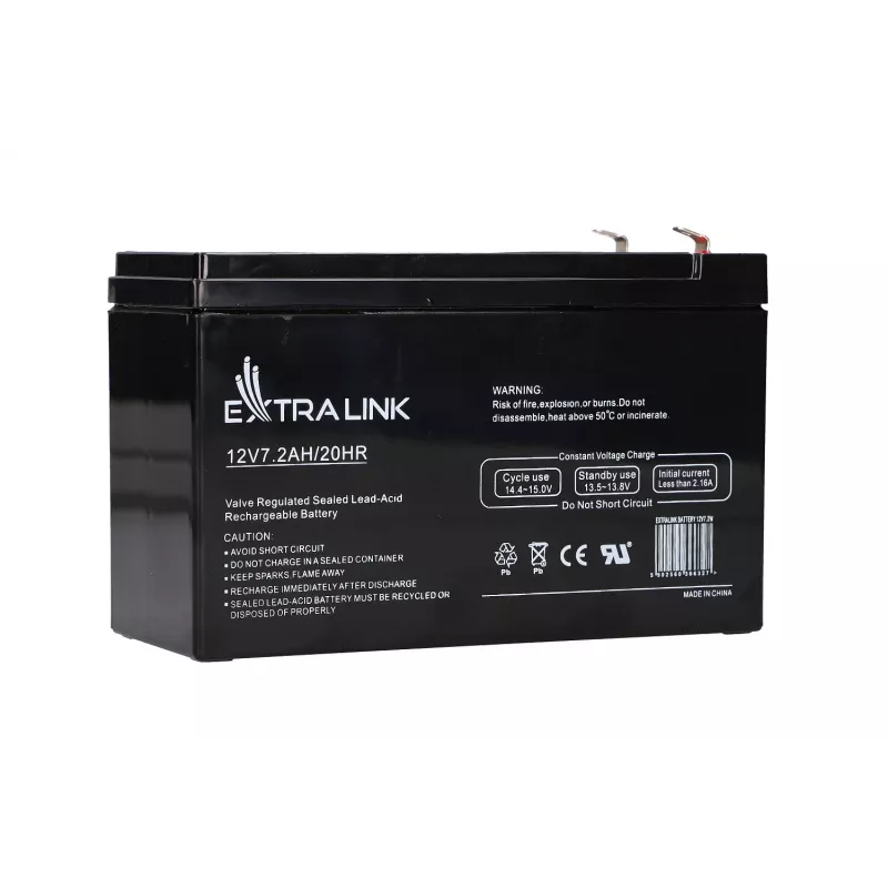 Batería para SAI Extralink AGM 12V 7,2Ah (7Ah) plomo-ácido sellada VRLA, sin mantenimiento, negro