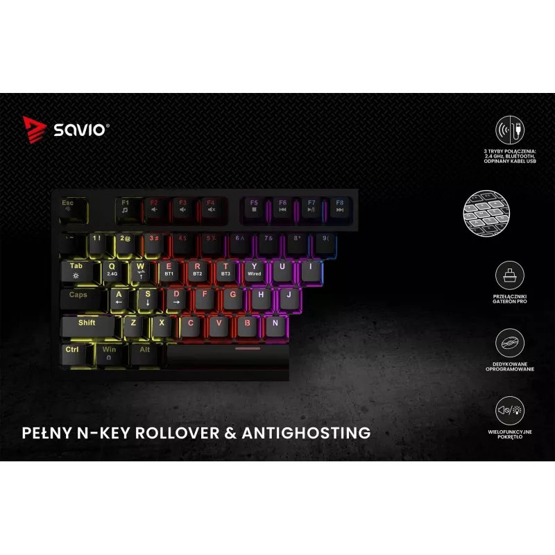 Savio Phenix SAVGK-RED Teclado gaming USB RF Wireless Bluetooth QWERTY