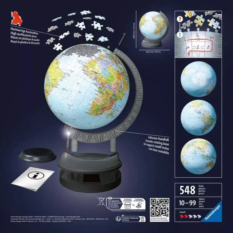 Puzzle 3D Ravensburger globo terráqueo con luz