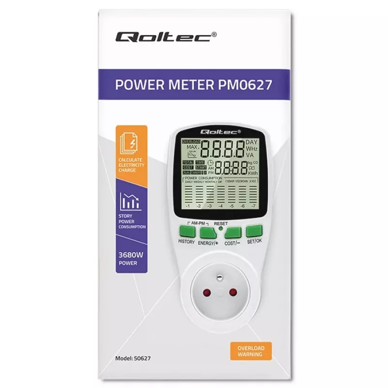 Medidor de consumo QOLTEC PM0627 3680W con historial — QOLTEC PM0627 3680W
