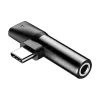 Adaptador de audio Baseus USB-C a minijack 3,5 mm + USB-C (negro)