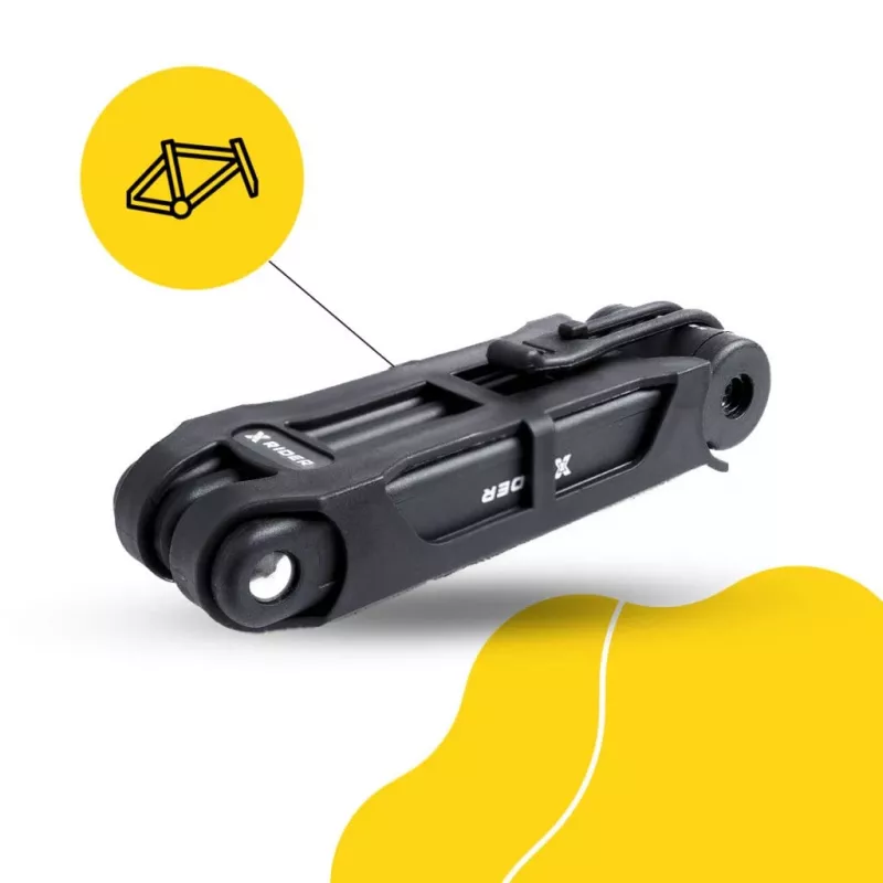 Candado de bicicleta plegable MANTA XR00FL01 – diseño segmentado para montaje en el cuadro