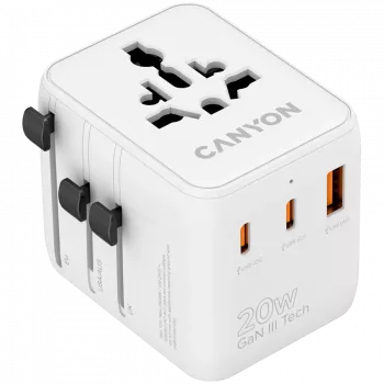 Adaptador de viaje CANYON OnTour 20 EU/UK/US/AUS 20W blanco