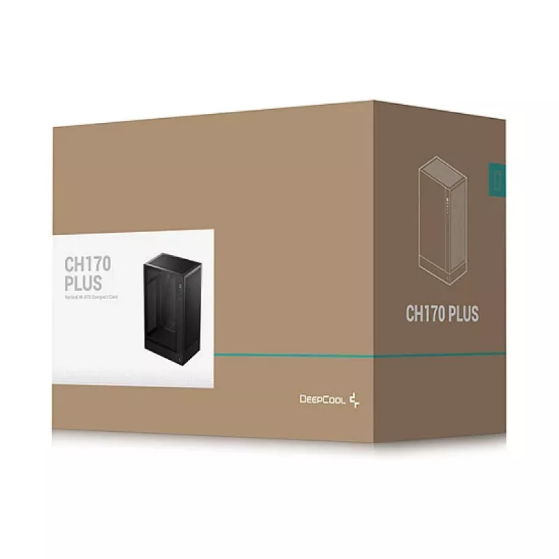 Caja de PC DeepCool CH170 PLUS Torre Negra – micro-ATX/mini-ITX, cristal templado, USB-C, fuente de alimentación arriba