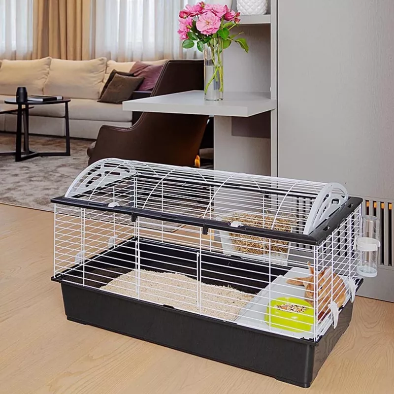 Jaula FERPLAST Casita 100 para conejos y cobayas, metal/plástico, 960×570×560 mm, topo/blanco