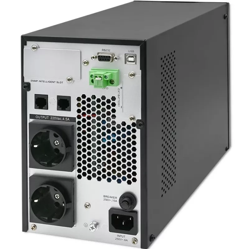 Qoltec SAI sistema de alimentación ininterrumpida | 1kVA | 1000W | factor de potencia 1,0 | LCD | EPO | USB | Online