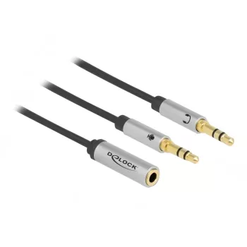 Delock - Adaptador para auriculares - minijack estéreo 3,5 mm hembra de 4 polos a conector mini jack estéreo macho - 27cm - negro (66740)