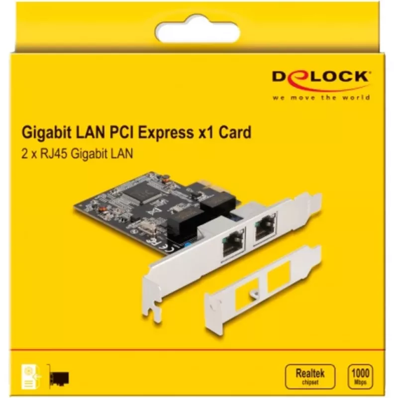 Delock tarjeta PCI Express x1 a 2 x RJ45 Gigabit LAN RTL8111 (88615)