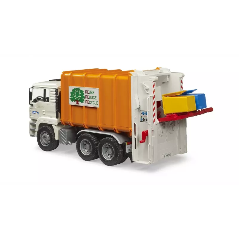 Bruder 02772 MAN TGA camión de basura de carga trasera, vehículo de juguete