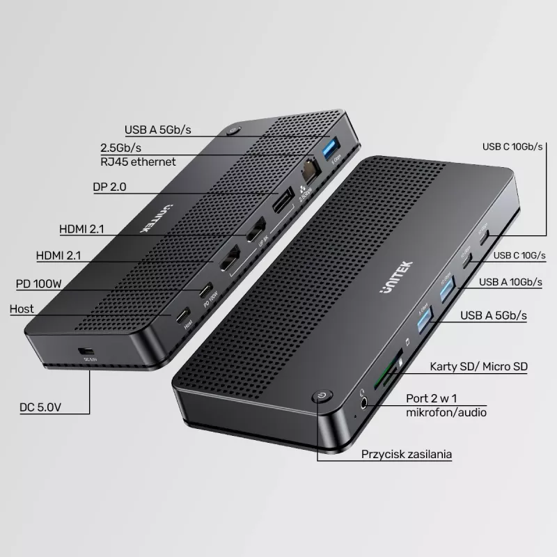 Estación de acoplamiento UNITEK D1104A01 USB4 con cable 100 W Power Delivery