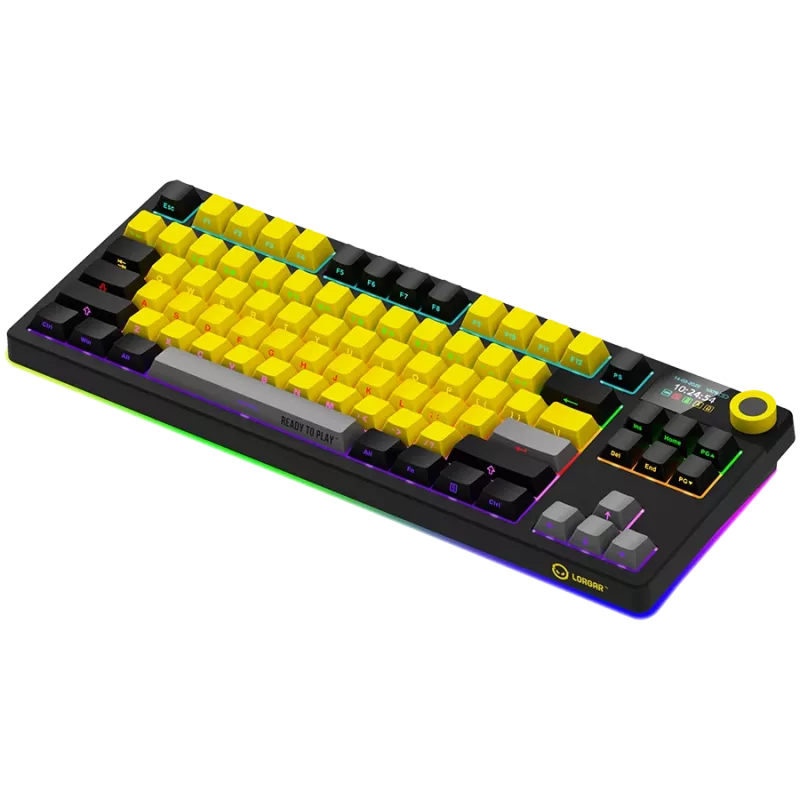 LORGAR KBP70TKLW, Teclado gaming mecánico TKL inalámbrico Pro, Negro/Amarillo, distribución EN