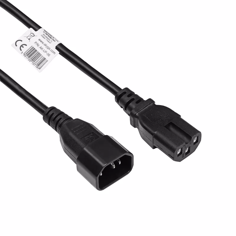 Cable de alimentación para servidor Akyga AK-UP-06 IEC C14 a C15, 1,8 m, negro