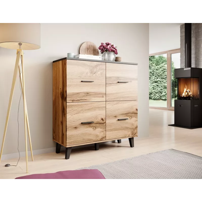 Aparador Cama LOTTA 110 4D roble wotan + negro mate