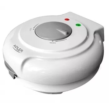 Gofrera Adler AD 3038 – gofre redondo individual, 1500 W, termostato regulable, placas antiadherentes, gris/blanco