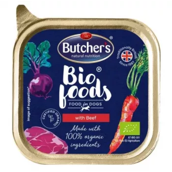 Comida húmeda para perros butcher's BUTCHER'S Bio Foods con ternera y buey 150 g, sin cereales, perros adultos, 11 % proteína, 5 % grasa