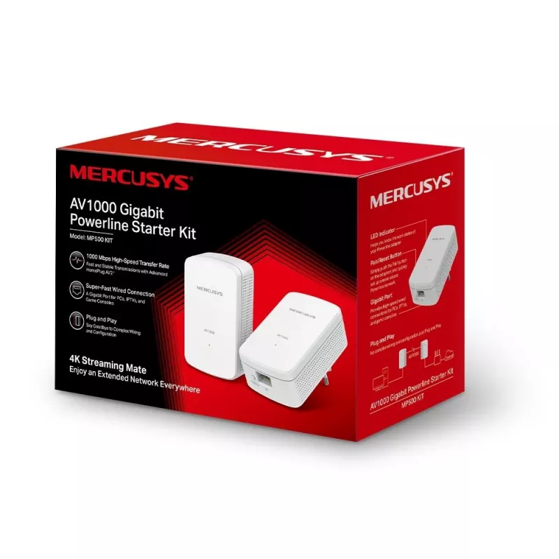 Mercusys | Kit de inicio Powerline Gigabit AV1000 | MP500 KIT | 1000 Mbit/s | Puertos Ethernet LAN (RJ-45) 1