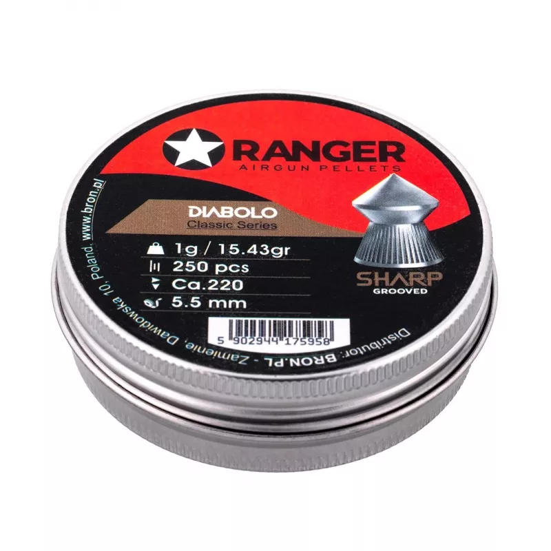5,5 mm RANGER Diabolo Professional Sharp Grooved Point 250 balines