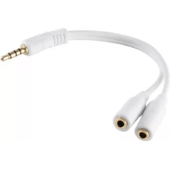 Adaptador ShiverPeaks de 4 pines conector macho de 3,5mm a 2× conector hembra de 4 pines de 3,5mm, contactos dorados, 0,2 m, blanco