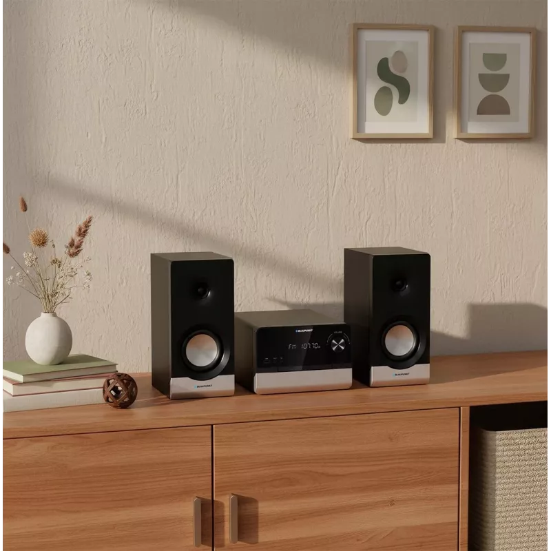 Microcadena de audio para el hogar BLAUPUNKT MS40.2BT — 2×50 W RMS, Bluetooth, CD, USB, HDMI ARC, entrada óptica, indicador LED (negro)