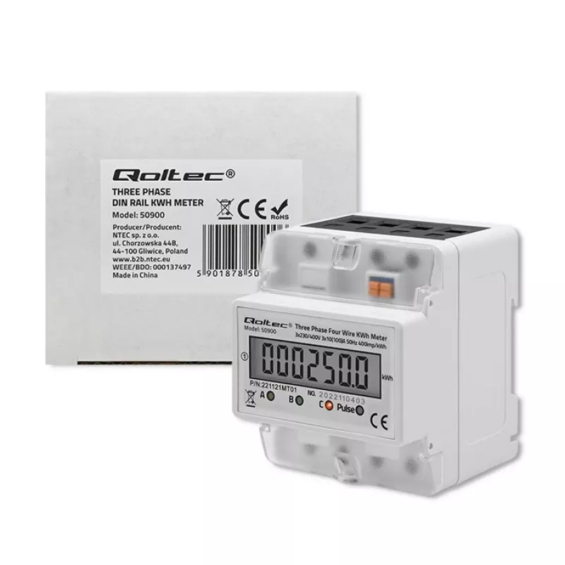 Medidor de energía electrónico trifásico QOLTEC 50900 400V LCD 4P