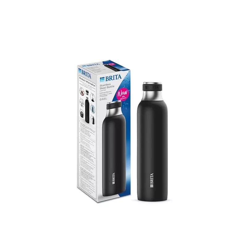 Botella de carbonatación BRITA 650 ml, acero inoxidable, negra, apta para lavavajillas