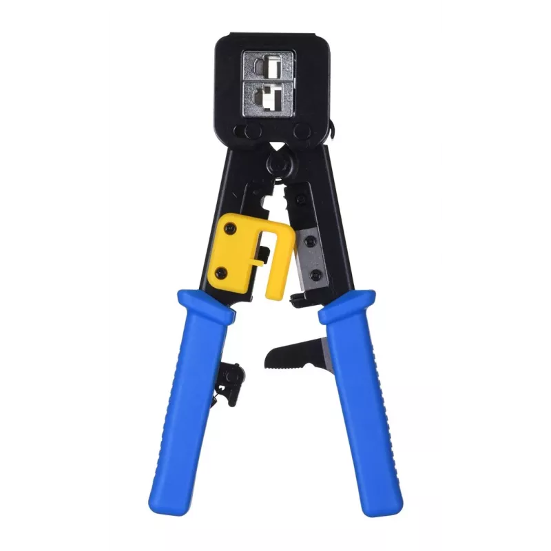 Alicate de crimpado Alantec NI040 para conectores RJ-45, estructura de acero, mangos de plástico, negro/azul