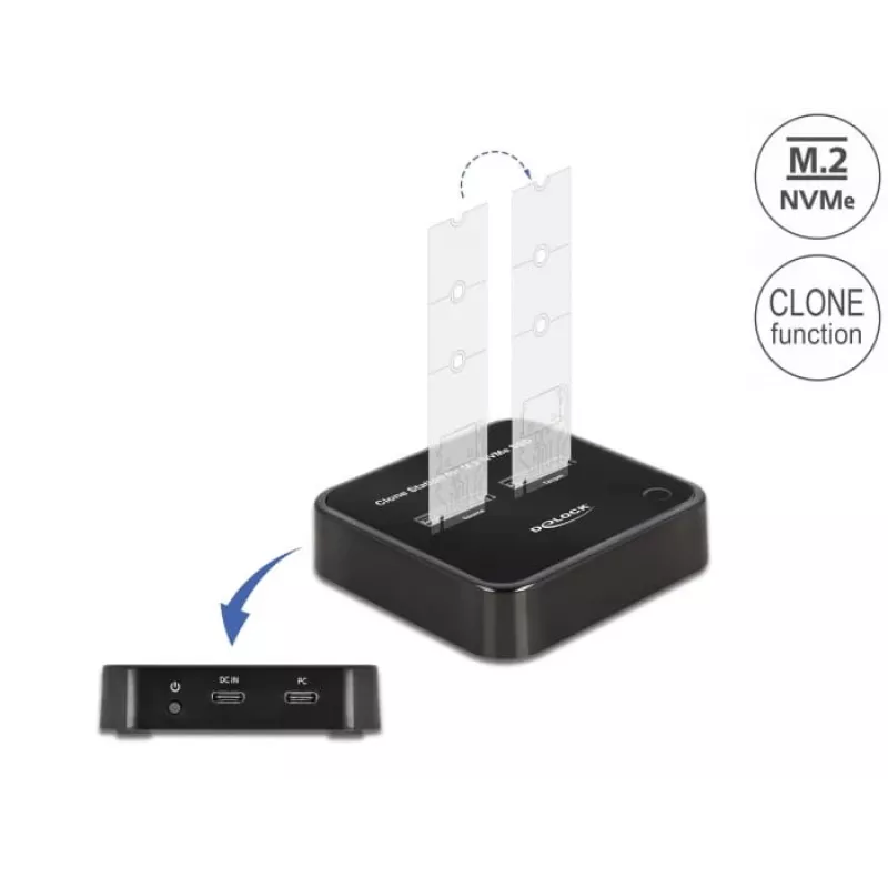 DeLOCK Estación de acoplamiento M.2 para 2 x M.2 NVMe PCIe SSD con función de clonación