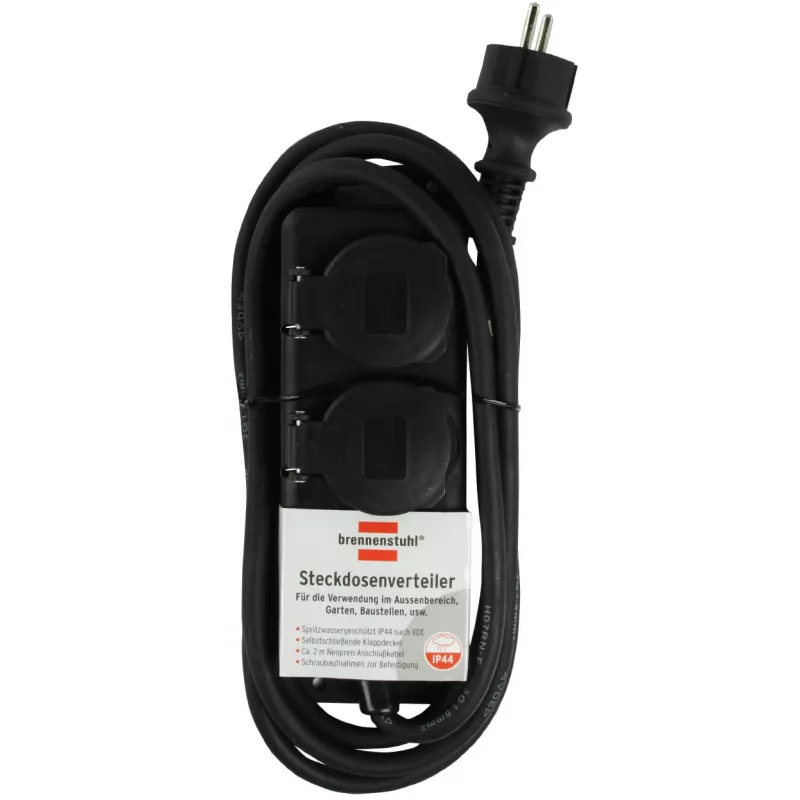 Alargador Brennenstuhl IP44 2 tomas negro 2,0 m H07RN-F 3G1,5 - Alargador - AC 230 V - Tomas de salida: 2 - 2 m (1159930)