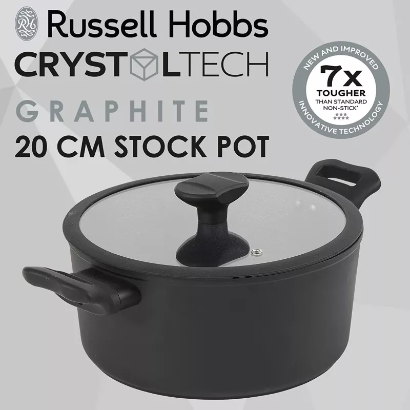 Olla para carne Russell Hobbs RH01863EU7 20 cm Crystaltech batería de cocina acero inoxidable tapa de vidrio