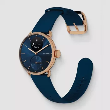 Withings ScanWatch 2 - Reloj con ECG, frecuencia cardíaca, SpO2, seguimiento de actividad y sueño (38 mm, Azul Oro rosa)