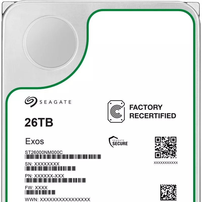 Seagate Exos ST26000NM000C-FR disco duro de 26 TB 3,5 pulgadas SATA-600, 7200 rpm, Factory Refurbished