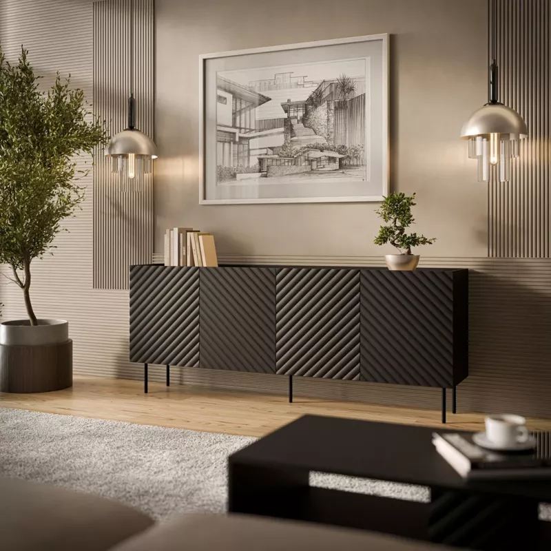 Cómoda cama meble LUCCA 4D, 200×40×80 cm, negra, cuerpo de aglomerado