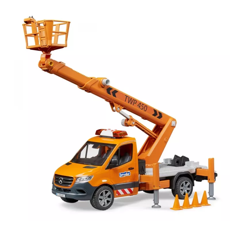 Vehículo BRUDER MB Sprinter plataforma elevadora edad recomendada 3+