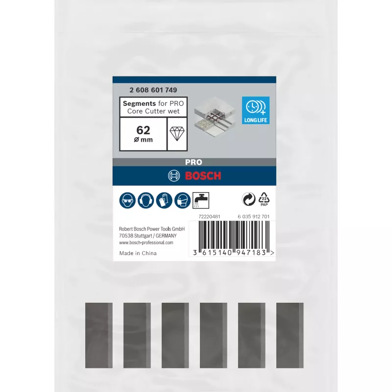 Segmento de corte de diamante, Bosch 2608601749, 62 x 450 mm (1 1/4 pulgadas)