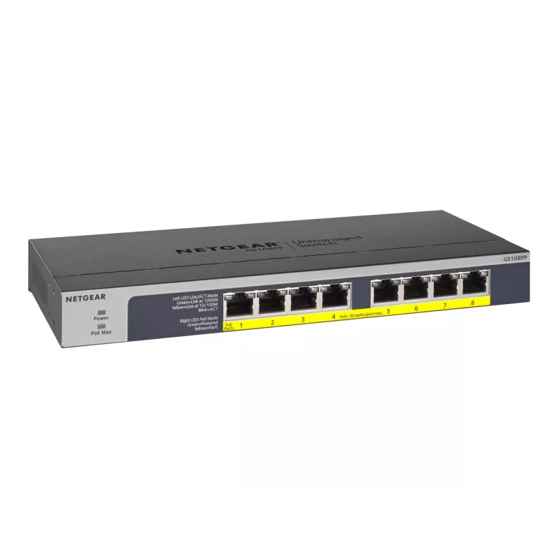 NETGEAR GS108PP Switch Gigabit Ethernet (10/100/1000) no gestionado Power over Ethernet (PoE) Negro