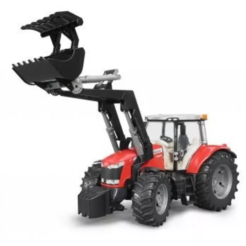 Tractor de juguete BRUDER Massey Ferguson 7624 con pala frontal, rojo, para niños a partir de 3 años