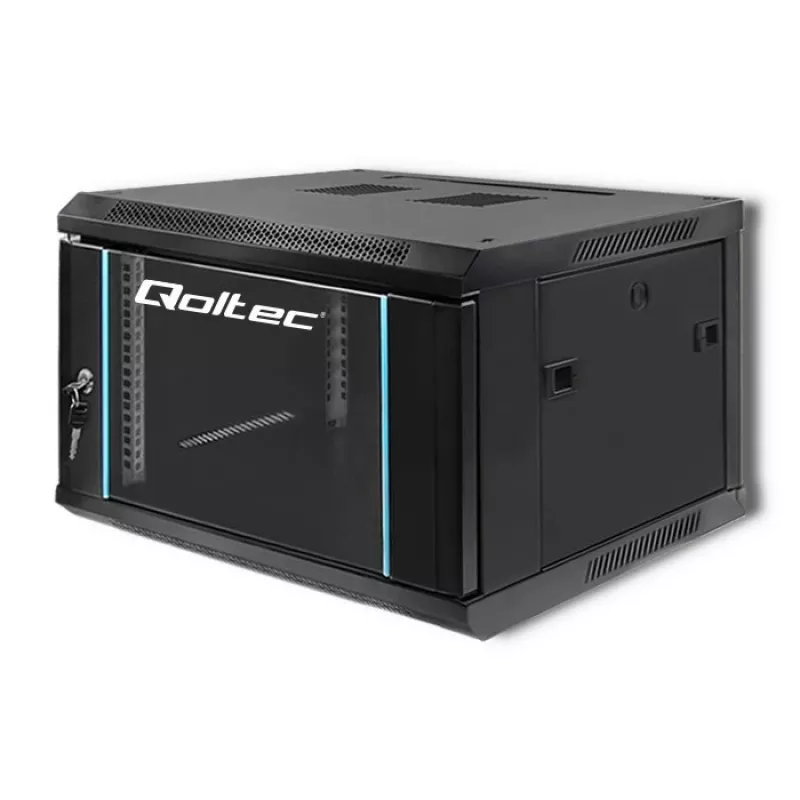 Qoltec 54465 armario rack de pared de 19 pulgadas 6U, 600 x 370 x 600 mm, puerta de vidrio templado, acero SPCC