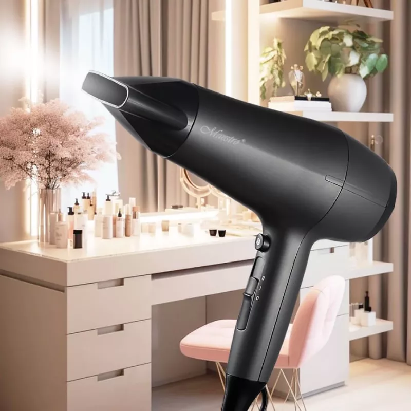 Secador de pelo Maestro MR-217 2200 W, motor DC, 2 velocidades, golpe de aire frío, boquilla de estilismo, negro-grafito